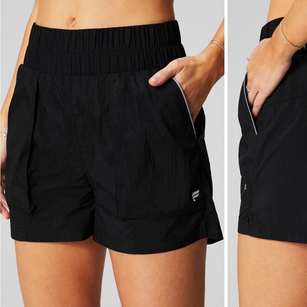 Ultra high waisted piped nylon- reflective silver